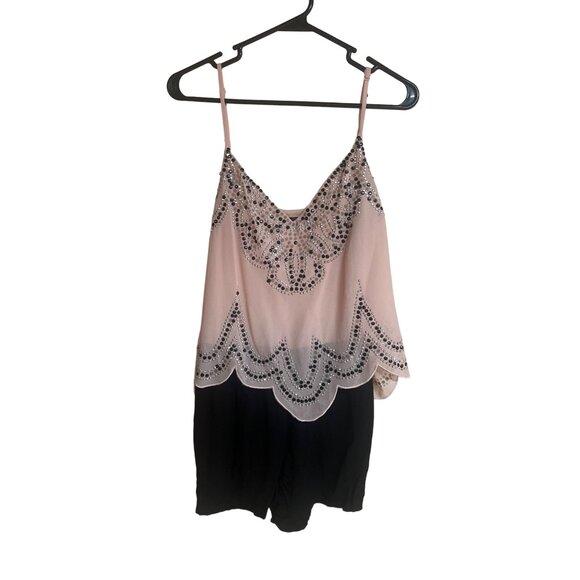 Crystal Doll Medium Black and Beige Embellished Dressy Romper - Picture 1 of 6